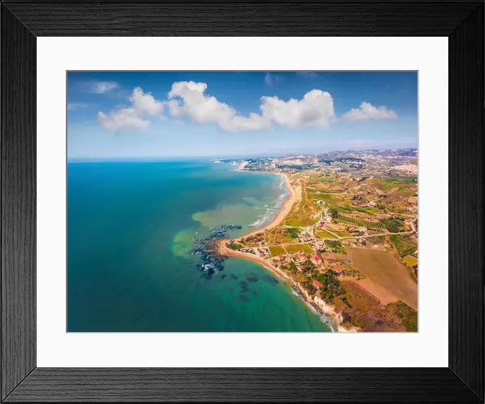 Framed Print : View from flying drone. Astonishing morning view of Giallonardo Beach Framed Print : View from flying drone. Astonishing morning view of Giallonardo Beach