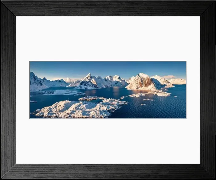 Framed Print : Panoramic view from flying drone of Hamnoy Framed Print : Panoramic view from flying drone of Hamnoy