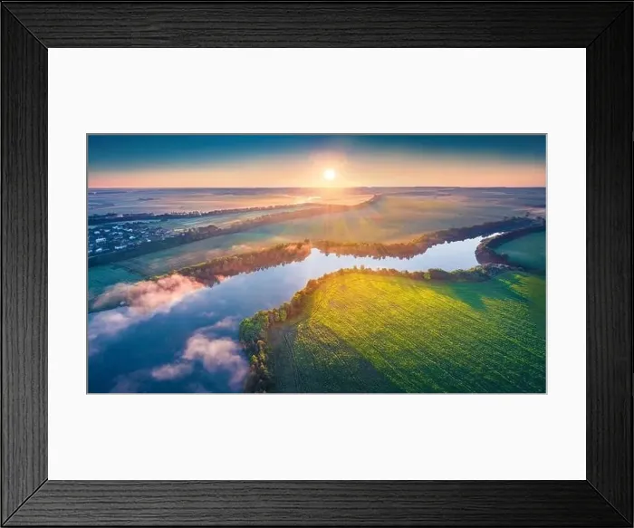 Framed Print : Great summer view from flying drone of Romanivka lake Framed Print : Great summer view from flying drone of Romanivka lake
