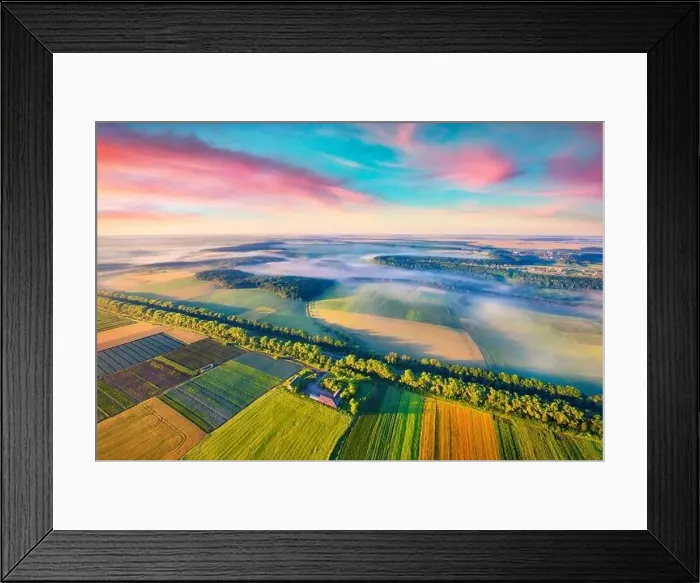 Framed Print : Fabulous summer view from flying drone of Ukrainian countryside with field of wheat Framed Print : Fabulous summer view from flying drone of Ukrainian countryside with field of wheat