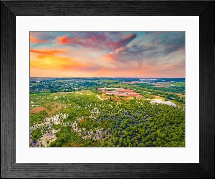 Framed Print : Summer view from flying drone of flooded valley of Seret river Framed Print : Summer view from flying drone of flooded valley of Seret river