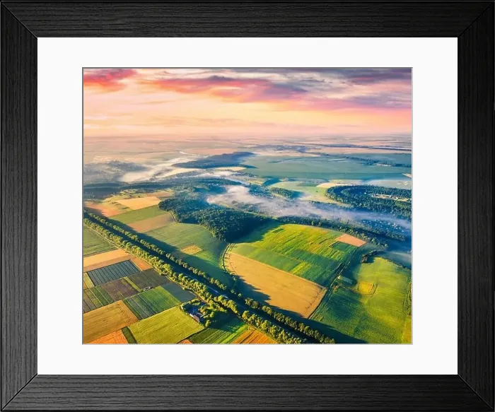 Framed Print : View from flying drone. Gorgeous morning scene of Ukrainian countryside with field of wheat Framed Print : View from flying drone. Gorgeous morning scene of Ukrainian countryside with field of wheat