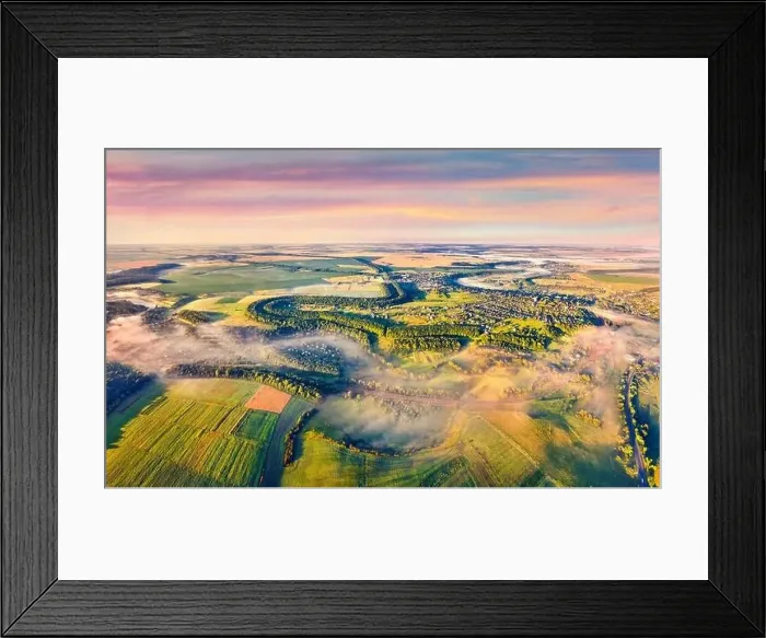 Framed Print : View from flying drone. Impressive morning scene of Ukrainian countryside with field of wheat Framed Print : View from flying drone. Impressive morning scene of Ukrainian countryside with field of wheat