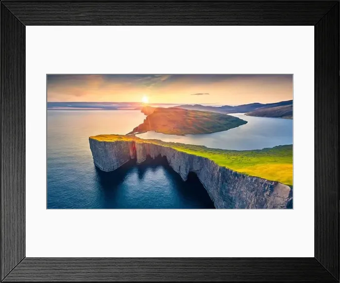 Framed Print : Gorgeous morning view from flying drone of Sorvagsvatn lake Framed Print : Gorgeous morning view from flying drone of Sorvagsvatn lake