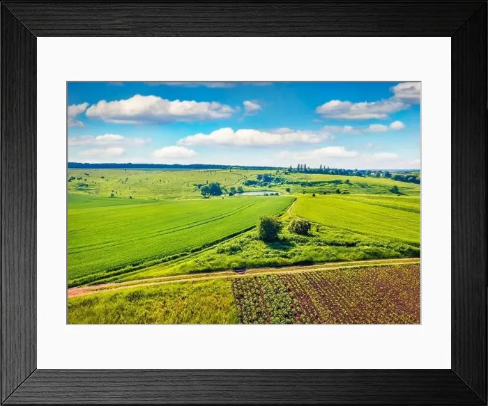 Framed Print : View from flying drone of Pochapyntsi pond and village Framed Print : View from flying drone of Pochapyntsi pond and village