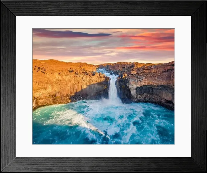 Framed Print : Captivating spring view from flying drone of Aldeyjarfoss waterfall Framed Print : Captivating spring view from flying drone of Aldeyjarfoss waterfall