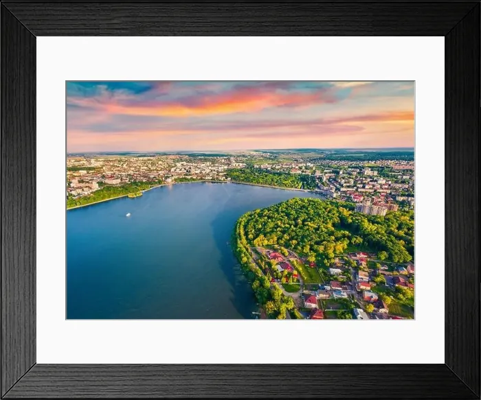 Framed Print : View from flying drone of Ternopil lake Framed Print : View from flying drone of Ternopil lake