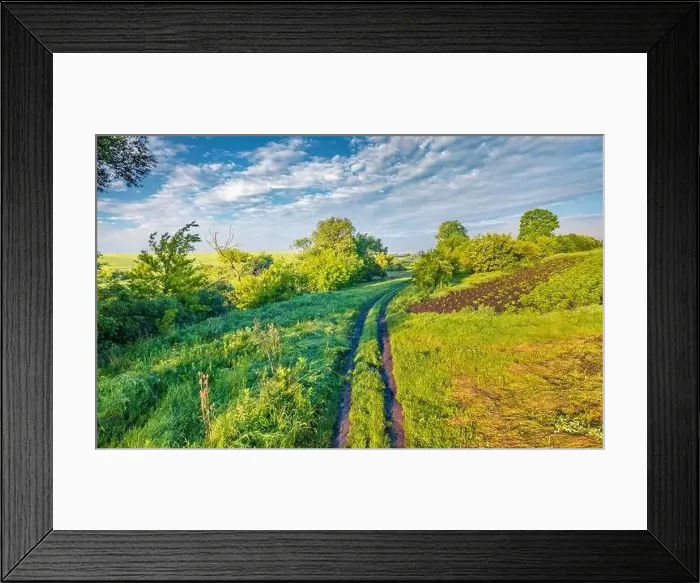 Framed Print : View from flying drone of old country road Framed Print : View from flying drone of old country road