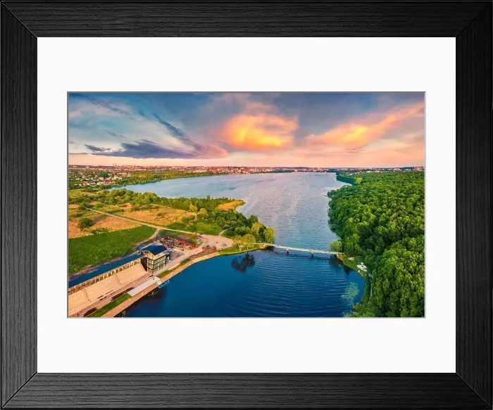 Framed Print : View from flying drone of Ternopil lake Framed Print : View from flying drone of Ternopil lake