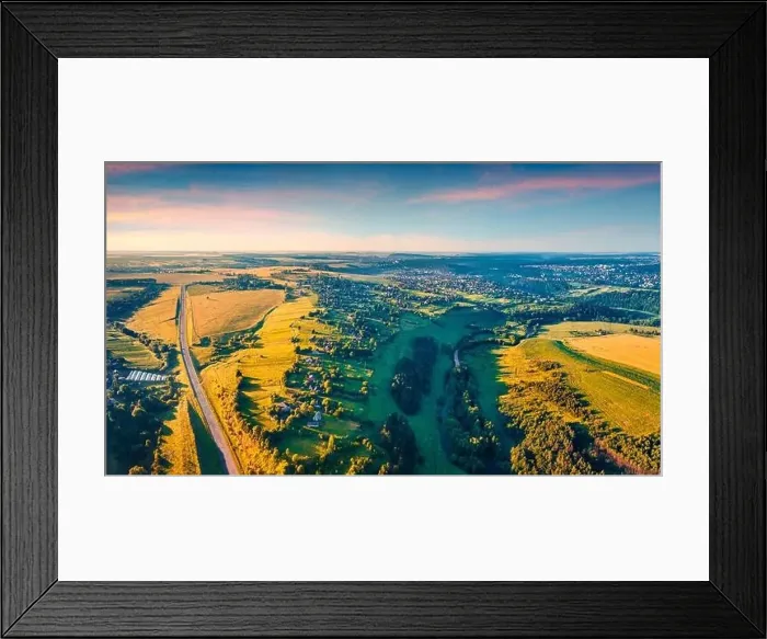 Framed Print : View from flying drone of outskirts of Buchach town Framed Print : View from flying drone of outskirts of Buchach town