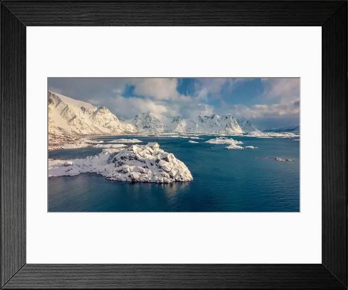 Framed Print : Splendid winter view from flying drone of Sandvika bay Framed Print : Splendid winter view from flying drone of Sandvika bay