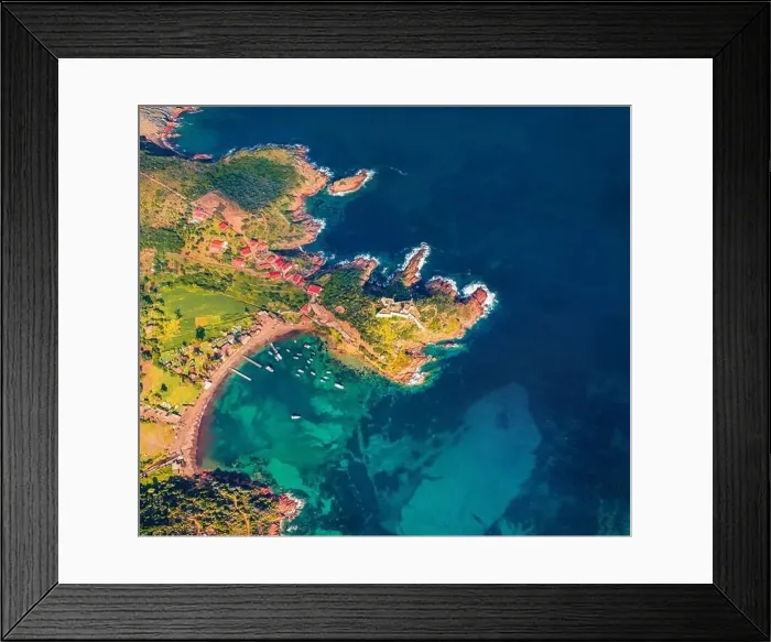 Framed Print : Top down view from flying drone of Port de Girolata Framed Print : Top down view from flying drone of Port de Girolata