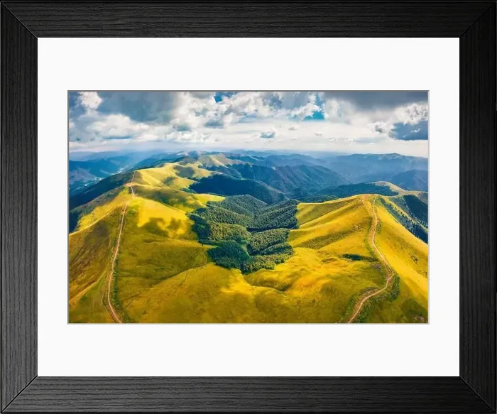 Framed Print : Amazing summer view from flying drone of Krasna range with old country road Framed Print : Amazing summer view from flying drone of Krasna range with old country road