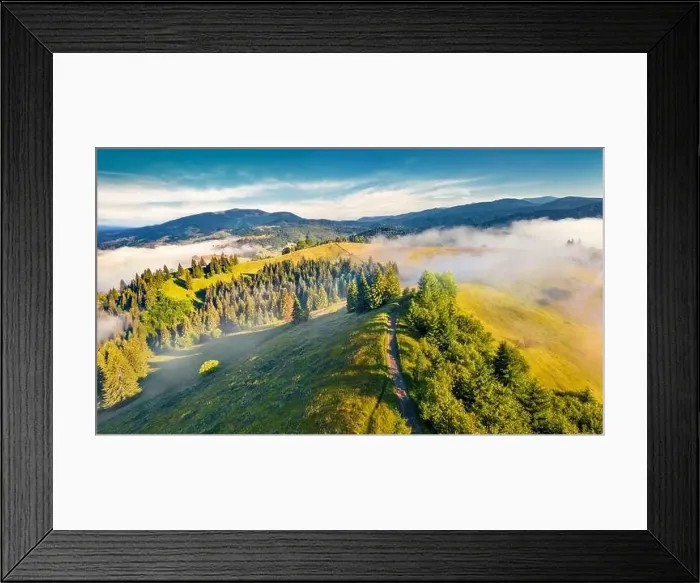 Framed Print : Foggy morning scene of Stebnyi village outskirts Framed Print : Foggy morning scene of Stebnyi village outskirts