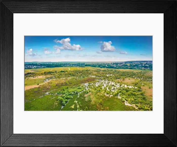 Framed Print : Aerial summer view of flooded valley Framed Print : Aerial summer view of flooded valley