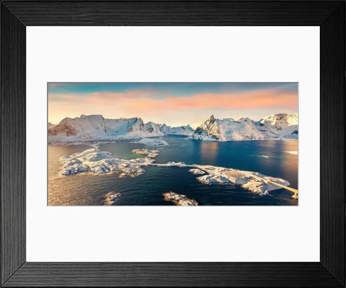 Framed Print : View from flying drone of Hamnoy Framed Print : View from flying drone of Hamnoy