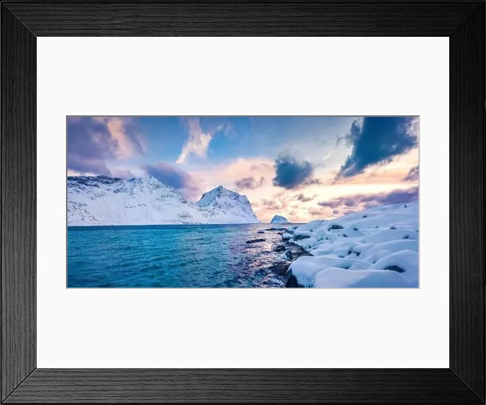 Framed Print : View from flying drone of Vik Beach after huge snowfall Framed Print : View from flying drone of Vik Beach after huge snowfall