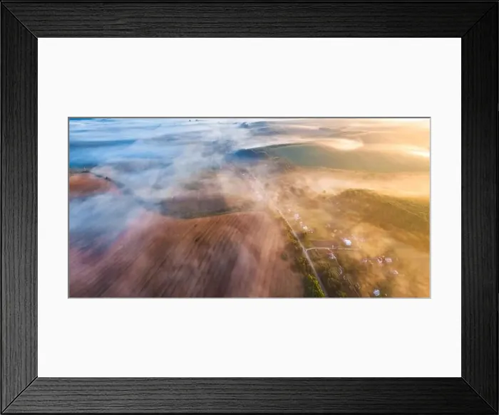 Framed Print : Misty summer sunrise on the countryside Framed Print : Misty summer sunrise on the countryside