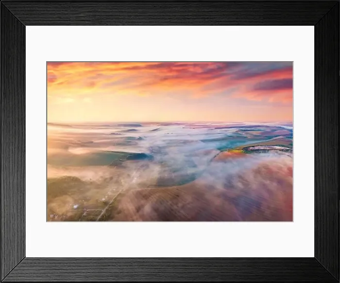 Framed Print : Foggy autumn sunrise on countryside Framed Print : Foggy autumn sunrise on countryside