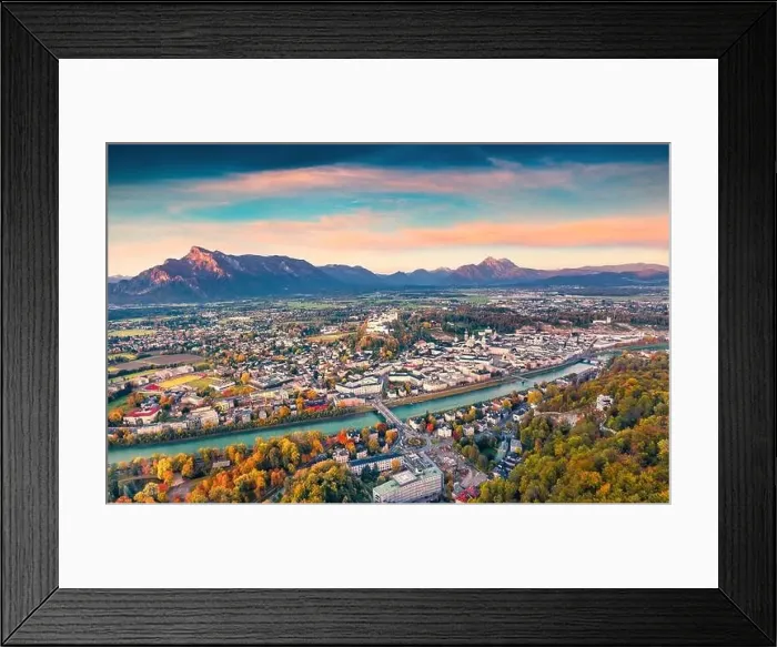 Framed Print : Aerial view from flying drone of Salzburg town Framed Print : Aerial view from flying drone of Salzburg town