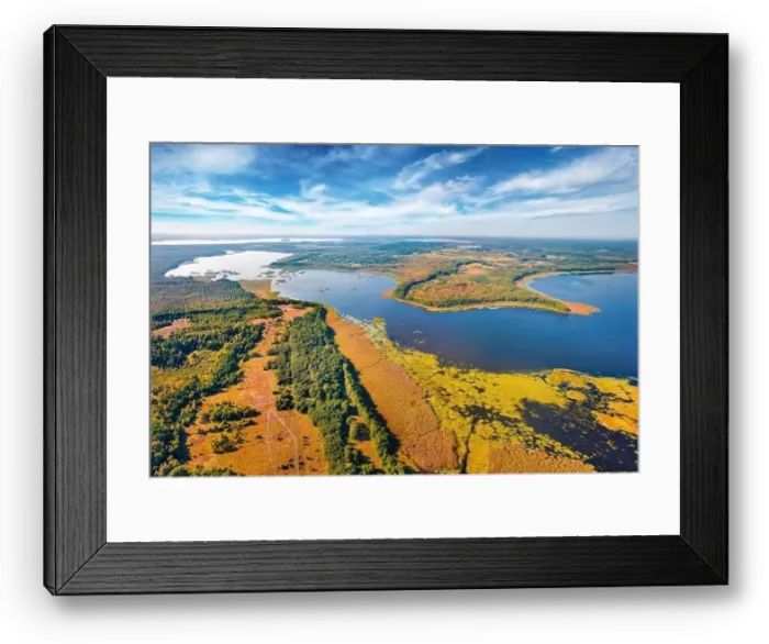 Framed Print : Breathtaking morning view from flying drone of Luky lake Framed Print : Breathtaking morning view from flying drone of Luky lake