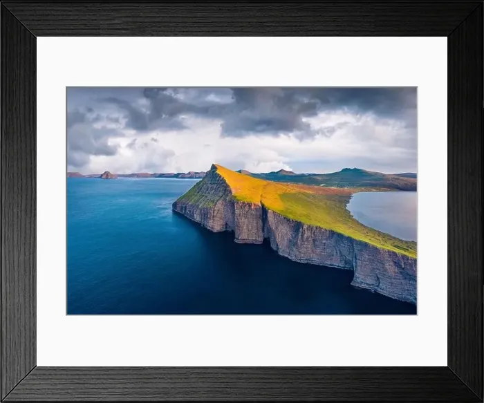 Framed Print : Gorgeous morning view from flying drone of Sorvagsvatn lake Framed Print : Gorgeous morning view from flying drone of Sorvagsvatn lake