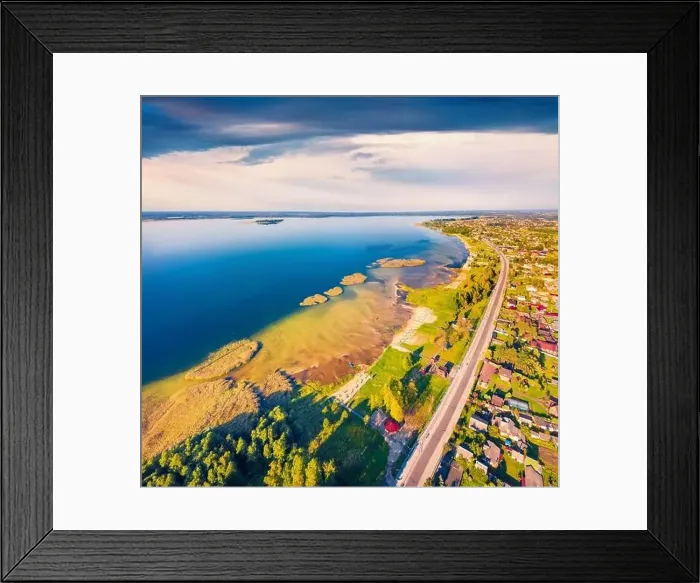 Framed Print : Colorful summer view from flying drone of Svityaz Lake Framed Print : Colorful summer view from flying drone of Svityaz Lake