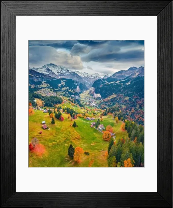 Framed Print : View from flying drone of Wengen village Framed Print : View from flying drone of Wengen village