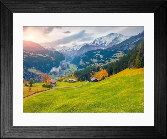 Framed Print : View from flying drone of Wengen village Framed Print : View from flying drone of Wengen village