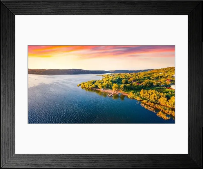 Framed Print : Panoramic morning view from flying drone of Bakotska Bay Framed Print : Panoramic morning view from flying drone of Bakotska Bay