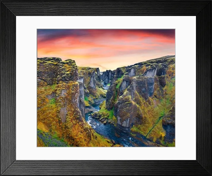 Framed Print : View from flying drone of Fjadrargljufur canyon and river Framed Print : View from flying drone of Fjadrargljufur canyon and river