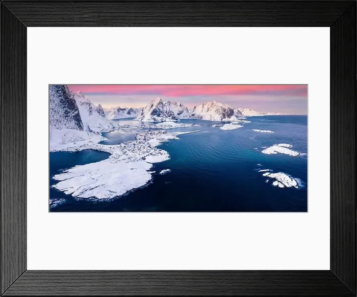 Framed Print : View from flying drone of Reine villege Framed Print : View from flying drone of Reine villege