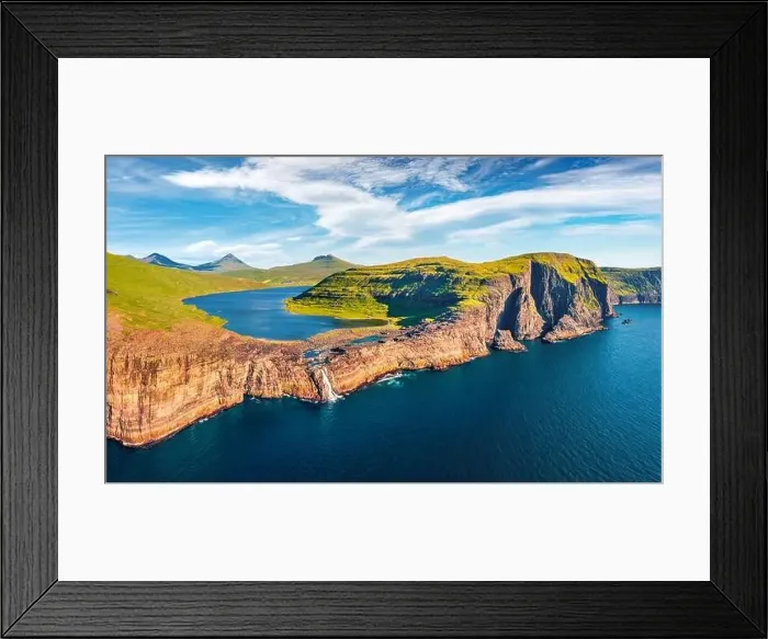 Framed Print : Panoramic view from flying drone of Bosdalafossur waterfall Framed Print : Panoramic view from flying drone of Bosdalafossur waterfall