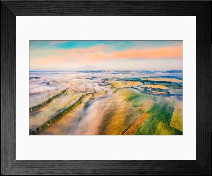 Framed Print : Unbelievable summer view from flying drone of Ukrainian countryside with field of wheat Framed Print : Unbelievable summer view from flying drone of Ukrainian countryside with field of wheat