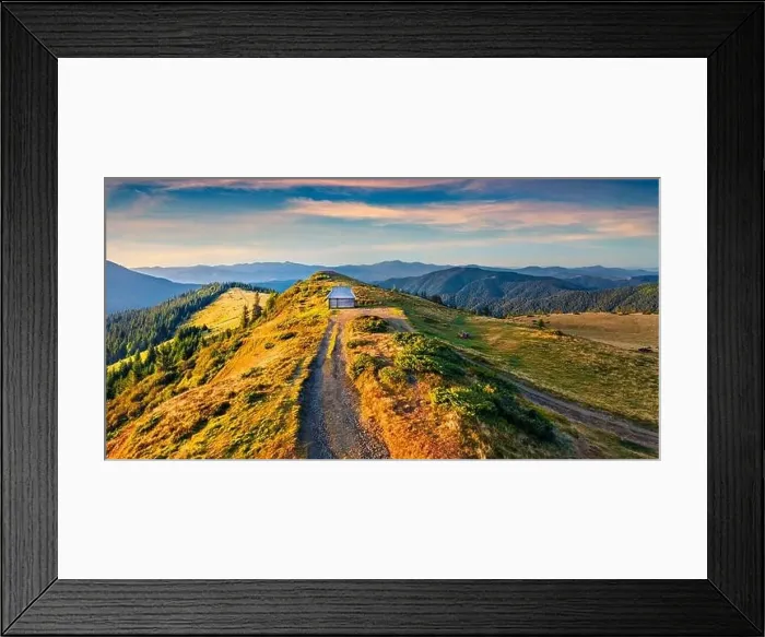 Framed Print : Colorful morning scene of the tourist shelter Framed Print : Colorful morning scene of the tourist shelter