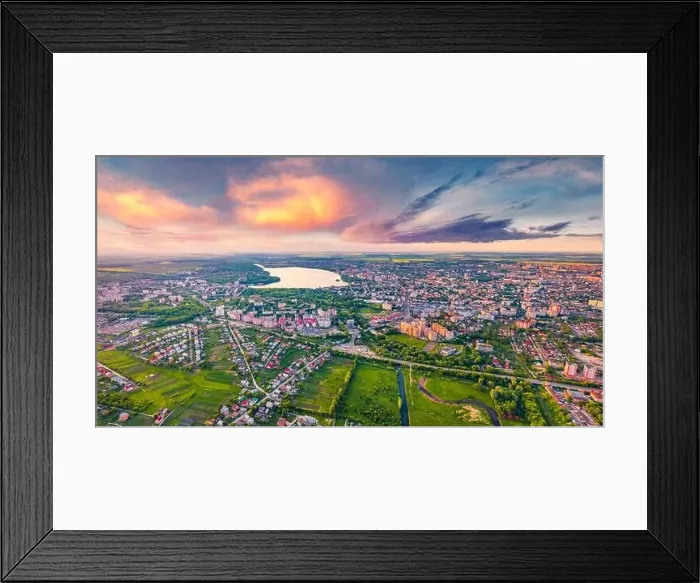 Framed Print : Stunning summer view from flying drone of Ternopil town Framed Print : Stunning summer view from flying drone of Ternopil town