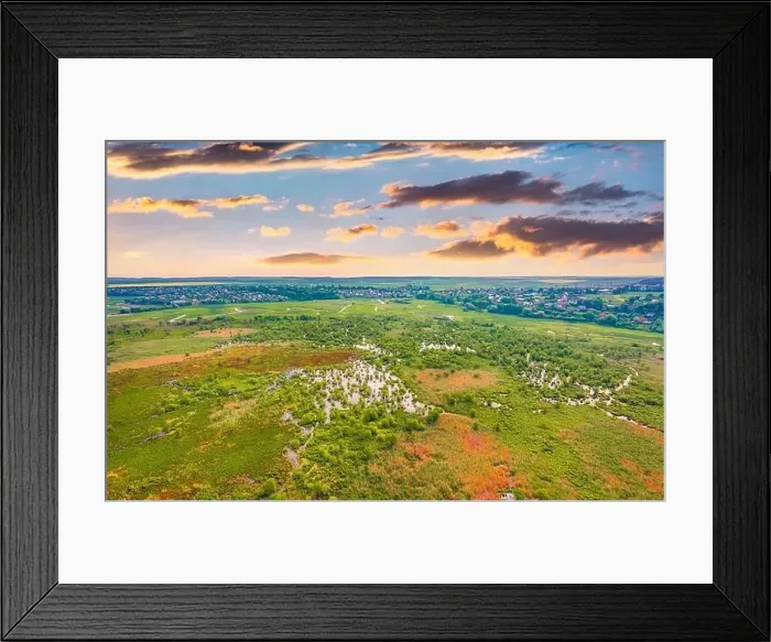 Framed Print : Exotic summer view from flying drone of flooded valley of Seret river Framed Print : Exotic summer view from flying drone of flooded valley of Seret river