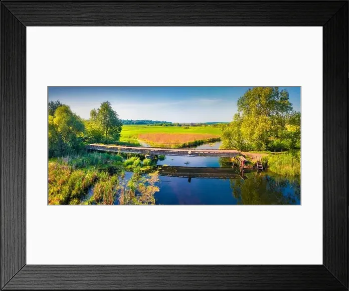 Framed Print : Panoramic view from flying drone of bridge over Seret river Framed Print : Panoramic view from flying drone of bridge over Seret river