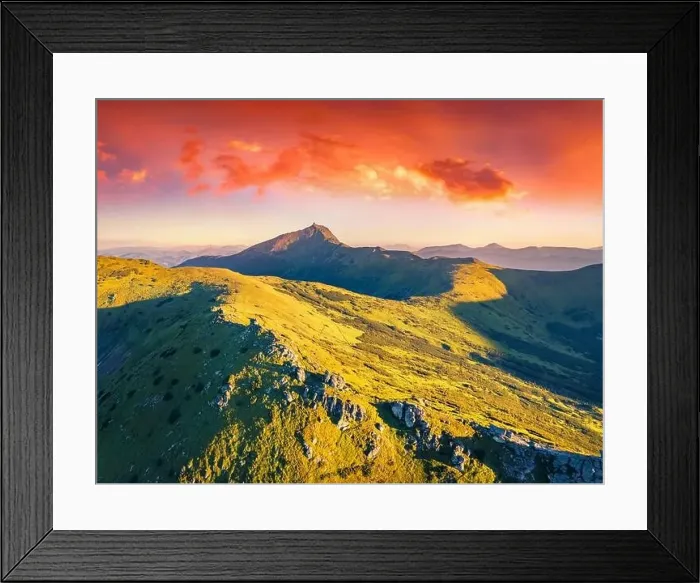 Framed Print : Spectacular summer view from flying drone of Carpathian mountains