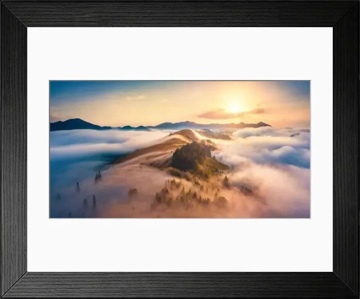 Framed Print : Aerial landscape photography. Unbelievable sunrise in Carpathian mountains Framed Print : Aerial landscape photography. Unbelievable sunrise in Carpathian mountains
