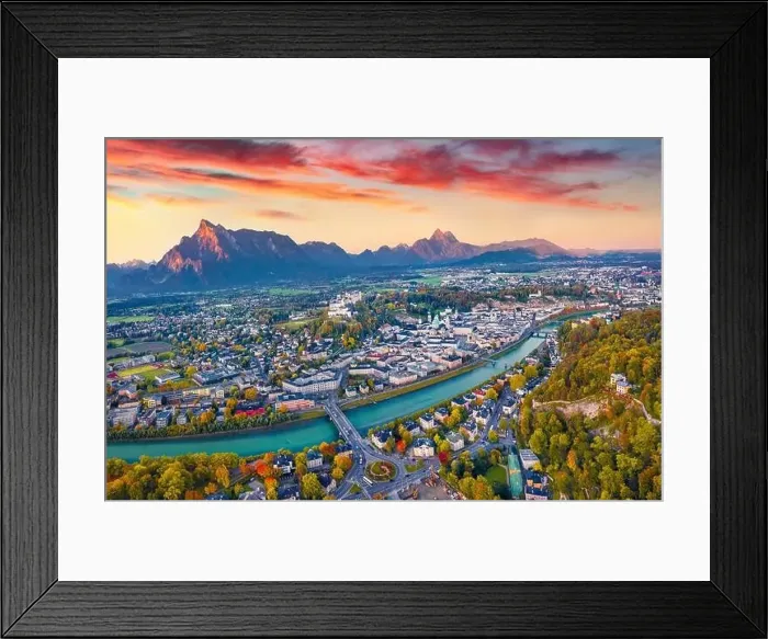 Framed Print : Aerial landscape photography. Exciting autumn view from flying drone of Salzburg Framed Print : Aerial landscape photography. Exciting autumn view from flying drone of Salzburg