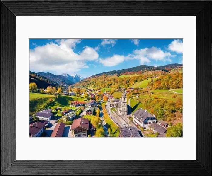 Framed Print : Aerial landscape photography. Wonderful autumn view from flying drone of Parish Church of St Framed Print : Aerial landscape photography. Wonderful autumn view from flying drone of Parish Church of St