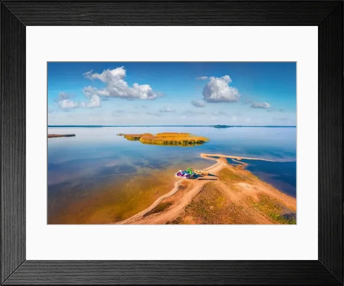 Framed Print : Beautiful summer scenery. Calm summer view from flying drone of Svityaz Lake Framed Print : Beautiful summer scenery. Calm summer view from flying drone of Svityaz Lake