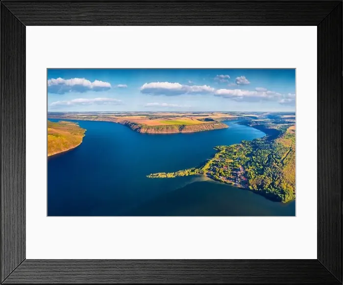 Framed Print : Aerial landscape photography. Sunny morning view from flying drone of Bakotska Bay Framed Print : Aerial landscape photography. Sunny morning view from flying drone of Bakotska Bay