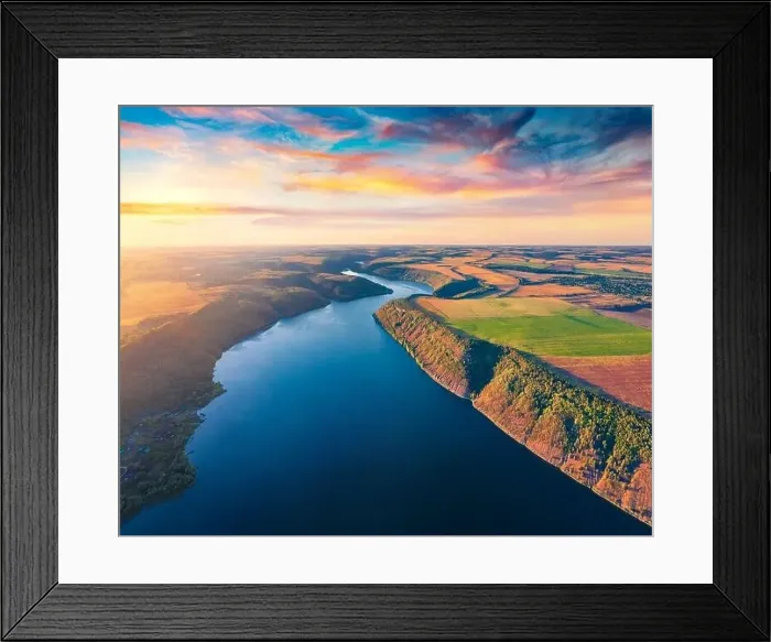 Framed Print : Aerial landscape photography. Superb morning view from flying drone of Dnister river Framed Print : Aerial landscape photography. Superb morning view from flying drone of Dnister river