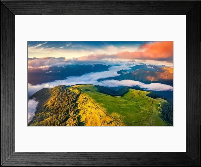 Framed Print : Majestic summer sunrise in Carpathian mountains Framed Print : Majestic summer sunrise in Carpathian mountains