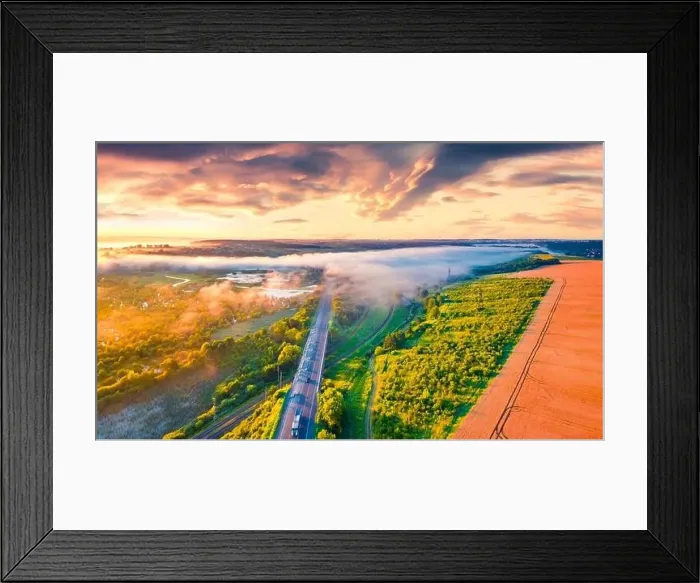 Framed Print : Fantastic summer sunrise on Ternopil outskirts with asphalt road Framed Print : Fantastic summer sunrise on Ternopil outskirts with asphalt road