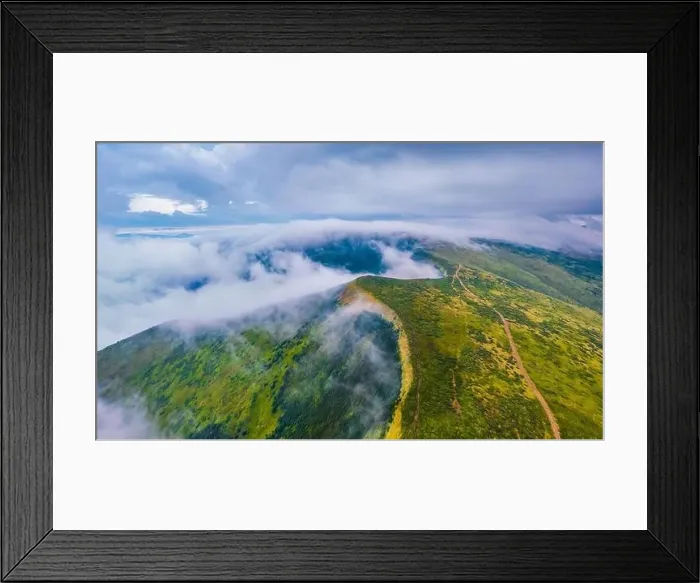 Framed Print : Gloomy summer view from flying drone above the clouds Framed Print : Gloomy summer view from flying drone above the clouds