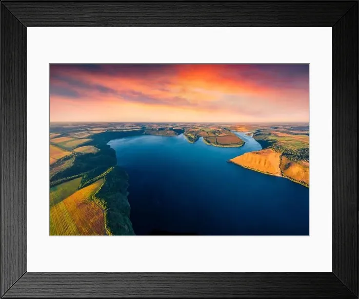 Framed Print : Beautiful summer scenery. Colorful morning view from flying drone of Bakotska Bay Framed Print : Beautiful summer scenery. Colorful morning view from flying drone of Bakotska Bay