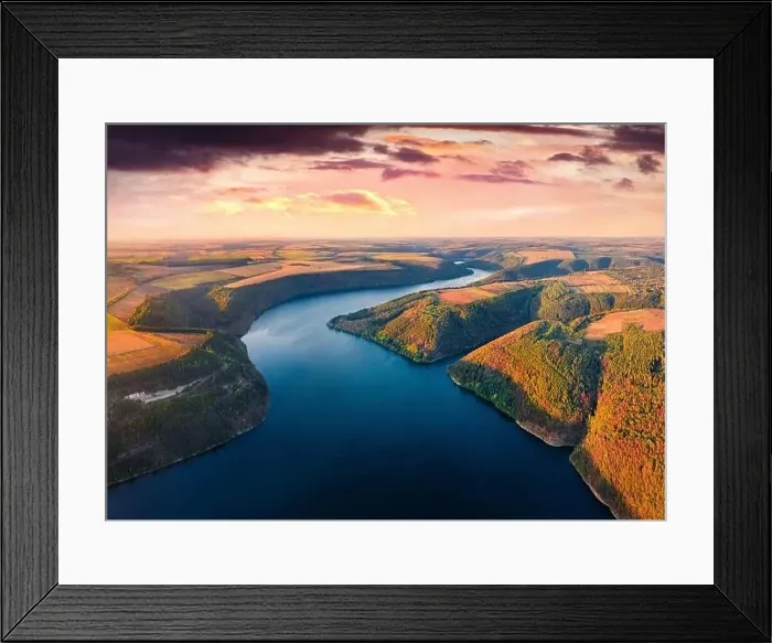Framed Print : Superb morning view from flying drone of canyon of Ushytsia river Framed Print : Superb morning view from flying drone of canyon of Ushytsia river
